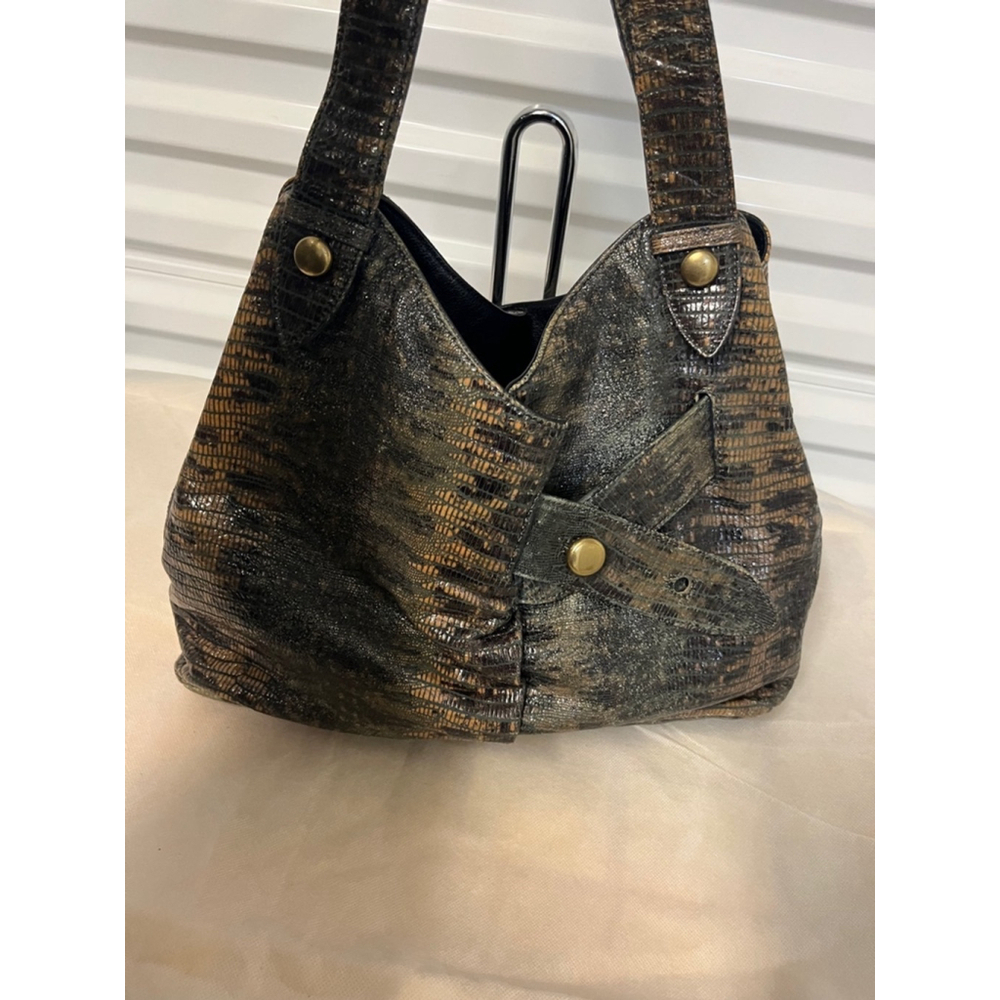 Diane Von Furstenberg Green Reptile Embossed Leather Shoulder Bag Purse